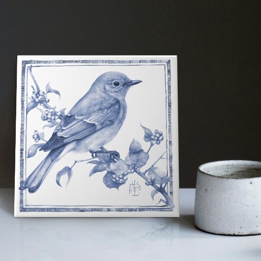 Delft Mountain Bluebird Art Nouveau Spring Bird Fliese