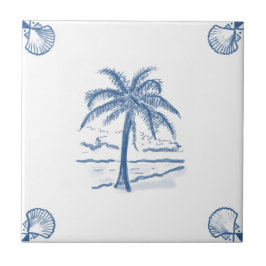 Delft-Palme-Fliese mit Muschel-Ecken Fliese