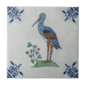 Delft Polychrome Stork aus dem 18. Jahrhundert? He Fliese (Vorderseite)