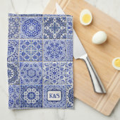 Delft Pottery Look Blue Tiles mit ihren Initialen Geschirrtuch (Viertel Falte)