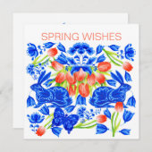 Delft Rabbits and Tulips Card Feiertagskarte (Vorne/Hinten)