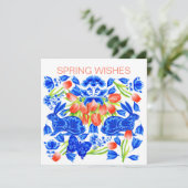 Delft Rabbits and Tulips Card Feiertagskarte (Stehend Vorderseite)
