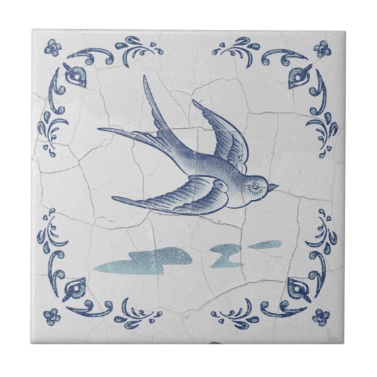 Delft-Schwalben-Keramikfliese Fliese (Vorderseite)