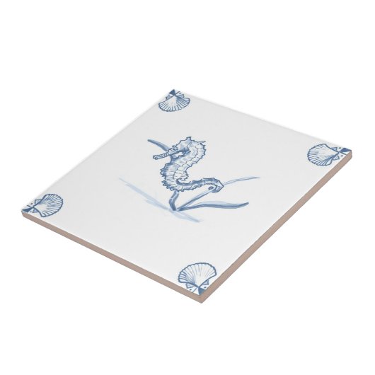 Delft-Seepferd-Fliese mit Muschel-Ecken Fliese (Seite)