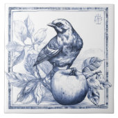 Delft Sparow Apple Art Nouveau Watercolor Deco Fliese (Vorderseite)