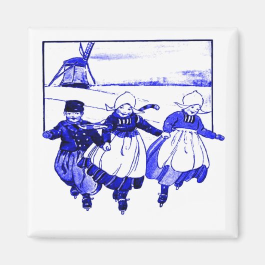 Delft Style, Blue Ducth Kids auf Skaten Magnet (Vorne)
