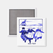 Delft Style,Blue Ducth Kids On Skates Magnet (Vorderseite/Rückseite)