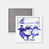 Delft Style Dutch Kids On Skate, bearbeiten Text Magnet (Vorderseite/Rückseite)