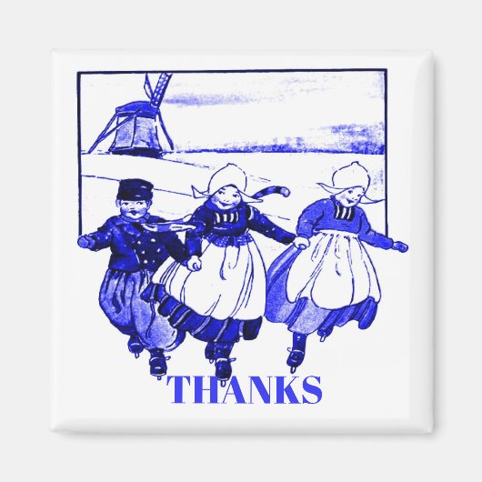 Delft Style Dutch Kids On Skate, bearbeiten Text Magnet (Vorne)