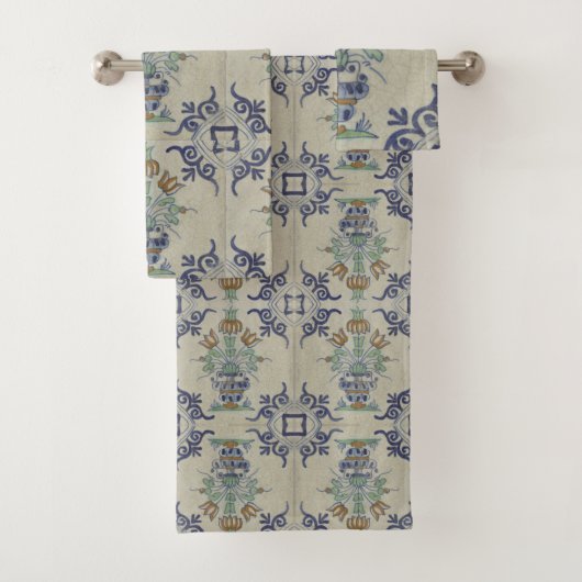 Delft Tile Antique Keramik Blume Pot Badhandtuch Set (Insitu)
