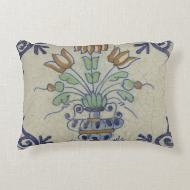 Delft Tile Antique Keramik Blume Pot Dekokissen (Vorderseite)