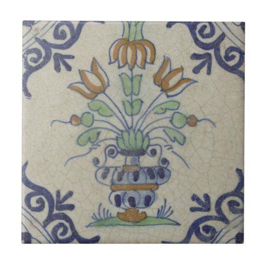 Delft Tile Antique Keramik Blume Pot Fliese (Vorderseite)