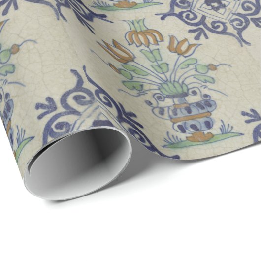 Delft Tile Antique Keramik Blume Pot Geschenkpapier (Rolleneckpunkt)