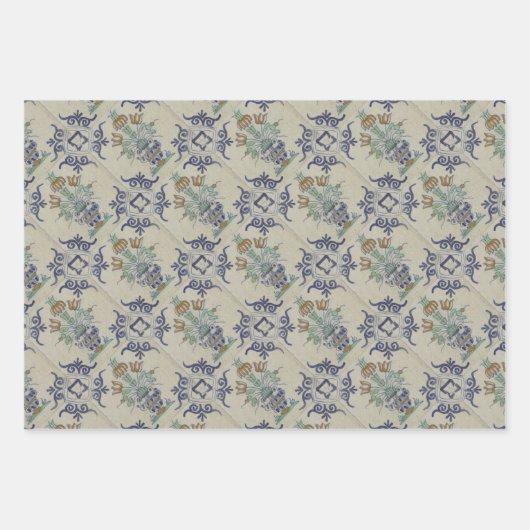 Delft Tile Antique Keramik Blume Pot Geschenkpapier Set (Vorderseite 3)