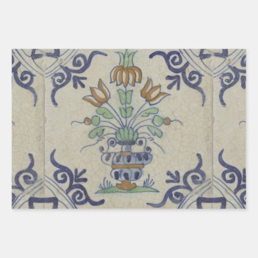 Delft Tile Antique Keramik Blume Pot Geschenkpapier Set (Vorderseite 2)