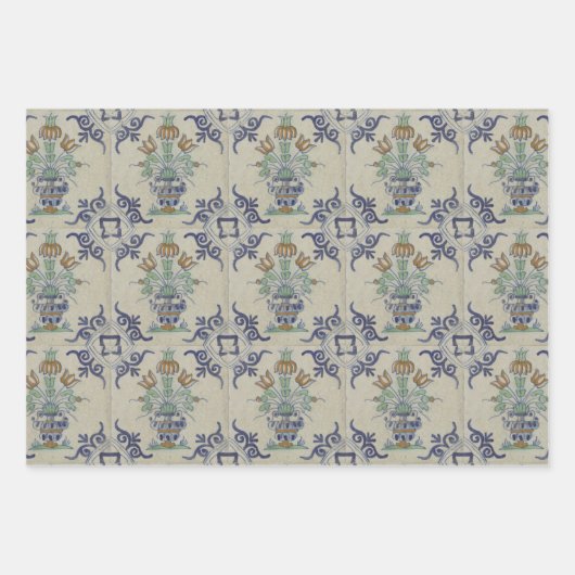 Delft Tile Antique Keramik Blume Pot Geschenkpapier Set (Vorderseite)