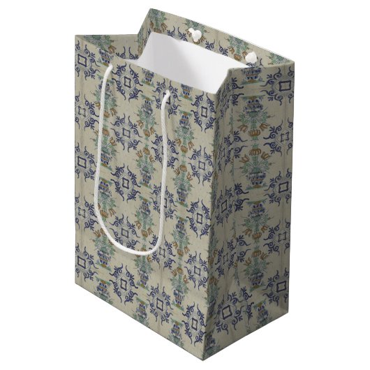 Delft Tile Antique Keramik Blume Pot Mittlere Geschenktüte (Vorderseite Schrägansicht)