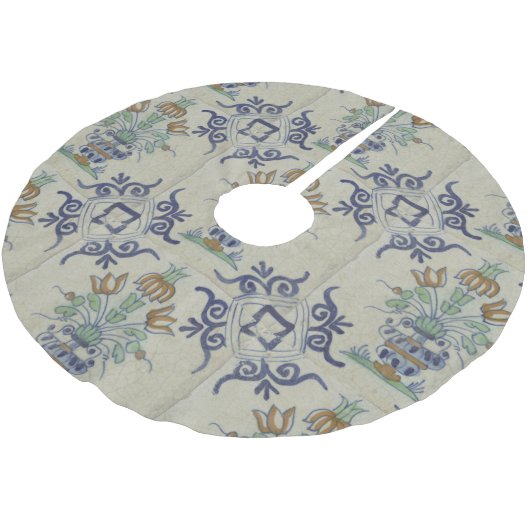 Delft Tile Antique Keramik Blume Pot Polyester Weihnachtsbaumdecke (Schrägansicht)