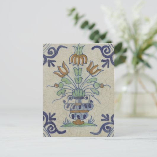 Delft Tile Antique Keramik Blume Pot Postkarte (Stehend Vorderseite)
