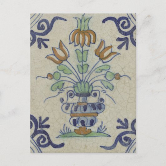 Delft Tile Antique Keramik Blume Pot Postkarte (Vorderseite)
