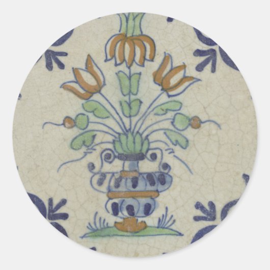 Delft Tile Antique Keramik Blume Pot Runder Aufkleber (Vorderseite)