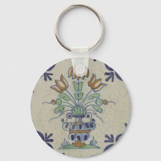 Delft Tile Antique Keramik Blume Pot Schlüsselanhänger (Vorderseite)