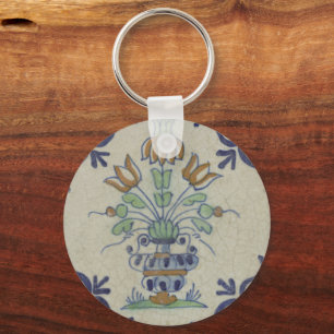 Delft Tile Antique Keramik Blume Pot Schlüsselanhänger