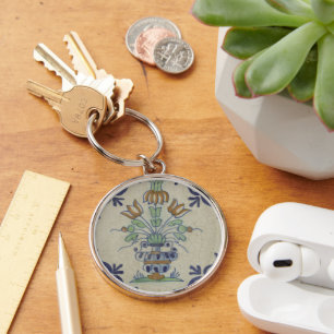 Delft Tile Antique Keramik Blume Pot Schlüsselanhänger