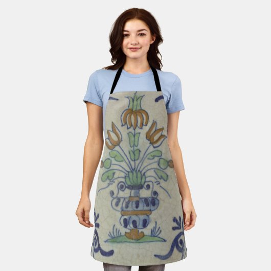 Delft Tile Antique Keramik Blume Pot Schürze (Getragen)