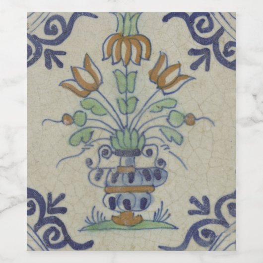 Delft Tile Antique Keramik Blume Pot Weinetikett (Einzelnes Label)