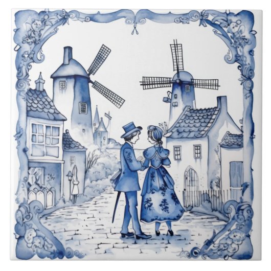 Delft Tile Blau und Weiß Tile Fliese (Vorderseite)