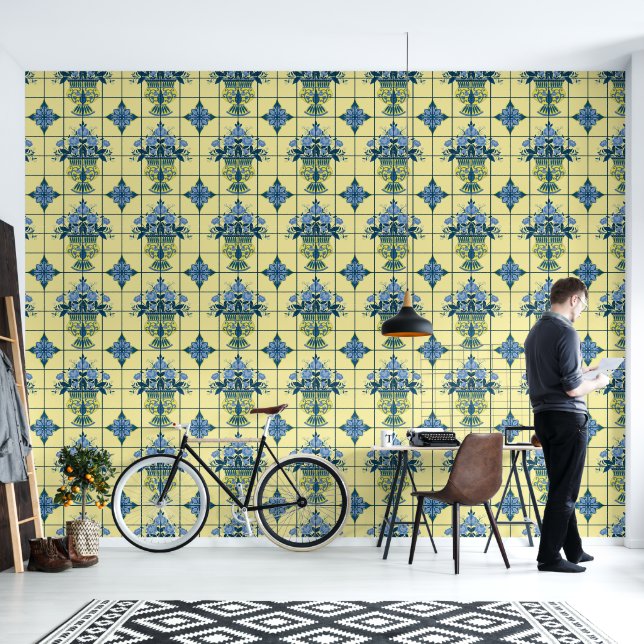 Delft Tile Blue White Tapete (Wohnbereich)