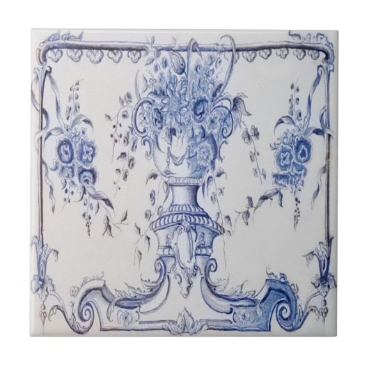 Delft Tile mit Urn of Blume-Blue & White Fliese (Vorderseite)