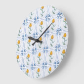 Delft Tulip Tile Art No Numbers Clock Große Wanduhr (Winkel)