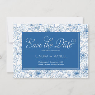 Delfter Blau Florale Chinoiserie Toile Hochzeit Save The Date