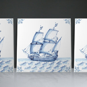 Delfter Blau holländischer Stil Fregatte Schooner  Fliese