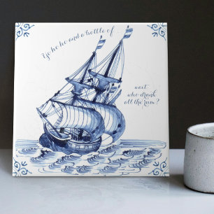 Delfter Blau holländischer Stil Fregatte Schooner Fliese