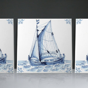Delfter Blau holländischer Stil Fregatte Schooner  Fliese