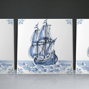 Delfter Blau holländischer Stil Fregatte Schooner Fliese