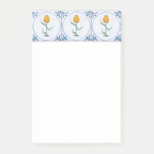 Delfter Blau-Weiß-Gelbe Tulpen-Kachel-Kunst-Notizz Post-it Klebezettel