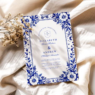 Delfter Blau-Weiße Chinoiserie-Hochzeit Einladung