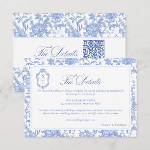 Delfter Blaues Florales Chinoiserie-Monogramm-Hoch Begleitkarte