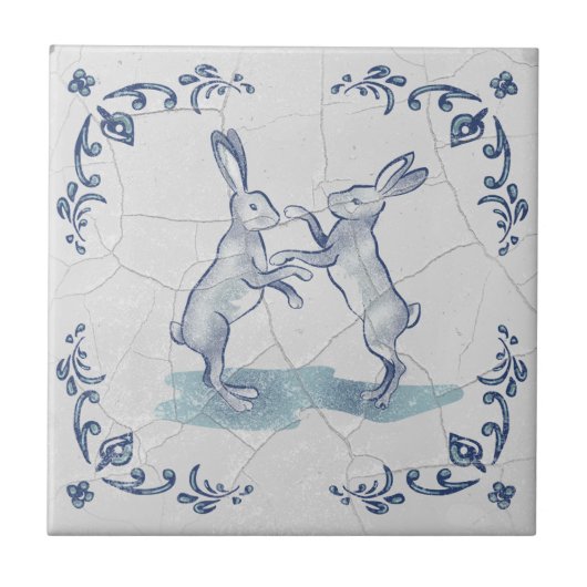 Delfter Boxer-Hasen-Keramikfliese Fliese (Vorderseite)