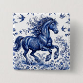 Delfter Delftware-Stil Friesenhengst auf der Wiese Button (Vorderseite)