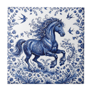 Delfter Delftware-Stil Friesenhengst auf einer Wie Fliese