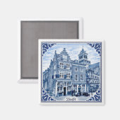 Delfter Häuser im Delft-Blau-Stil Magnet (Vorderseite/Rückseite)