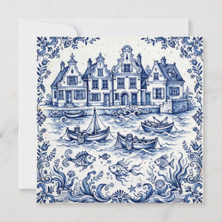 Delfter Stadt & Fischereihafen Kobaltblau Weiß