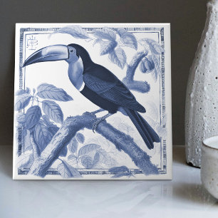 Delfter Tukan Botanische Art Nouveau Aquarell-Deko Fliese