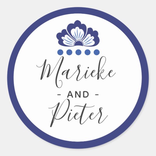 Delfts Blauw Delft Blue Dutch Wedding Personalisie Runder Aufkleber (Vorderseite)