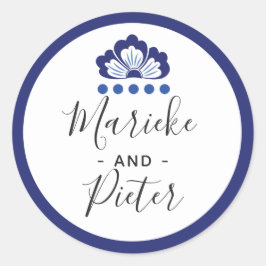 Delfts Blauw Delft Blue Dutch Wedding Personalisie Runder Aufkleber